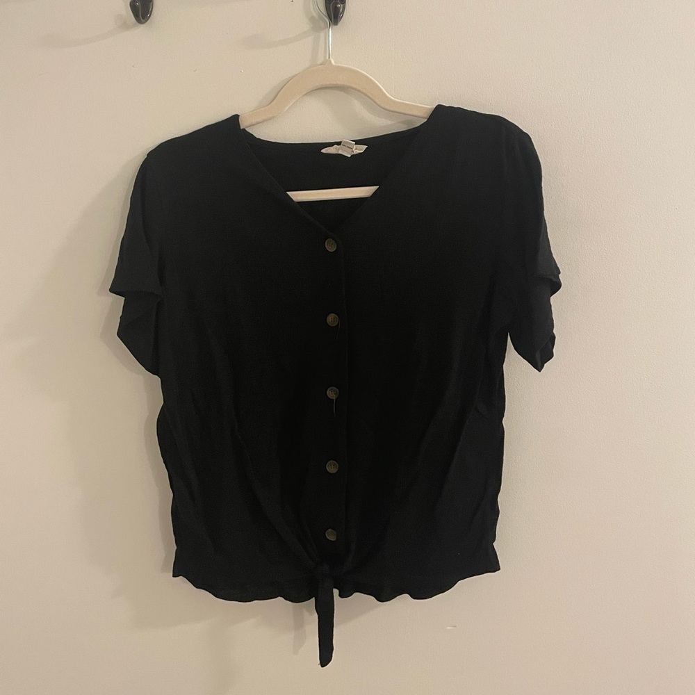 Black Button Down Blouse, Medium